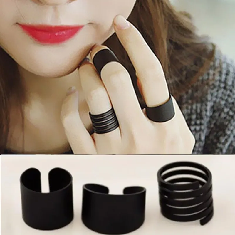 

3pcs/lot New Fashion Matte Black Opening Ring Jewelry Adjustable Women Knuckle Finger Rings Anel Anillos Bjoux Hot Sale G224