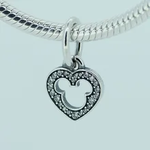 DIY бусины для изготовления ювелирных изделий из стерлингового серебра-ювелирные изделия Микки Сердце Бусина Подвески с прозрачным CZ серебро 925 Berloque Perles женщины