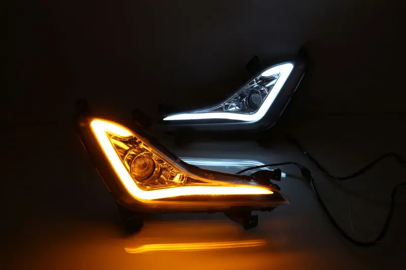 

led drl daytime running light for Hyundai Elantra 2014-15 J5 Avante MD + fog lamp projector lens + yellow turn signals