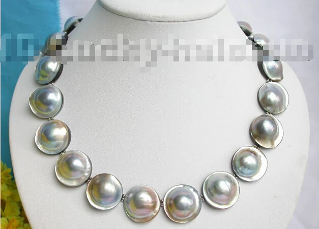 

Free shipping >>>>>>22MM 100% NATURAL GRAY SOUTH SEA NABE PEARL NECKLACE j5046