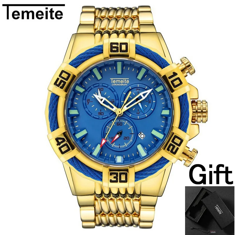 

Multifunction men watch TEMEITE brand mens wristwatch Large dial man watch military sports waterproof quartz steel creativ watch