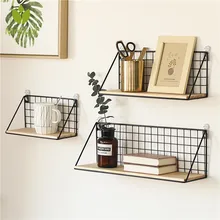 Houten Ijzeren Muur Plank Wandmontage Opbergrek Organisatie Voor Keuken Slaapkamer Home Decor Kid Kamer Diy Wanddecoratie Houder(China)