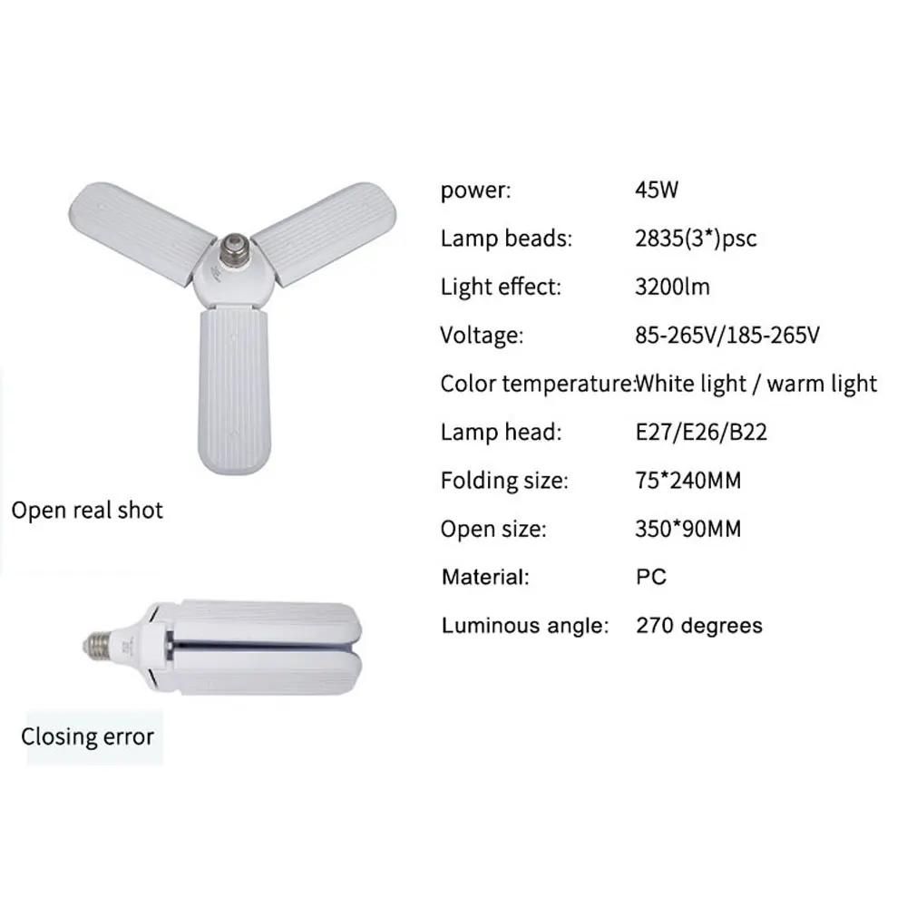 B27 E27 винт широкий Напряжение 85 V-265 V Светодиодный складной гаражный свет Яркость постоянный ток 45 Вт лампочка летающая тарелка в