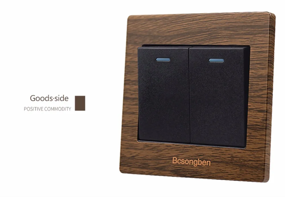 Bcsongben, роскошный кнопочный настенный выключатель, 2 комплекта, 2 способа, светильник, выключатель, матовая деревянная зернистая панель, 10 А, переменный ток, 110~ 250 В