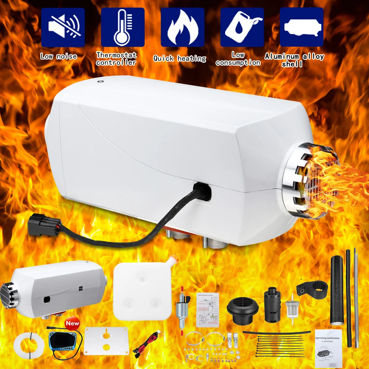 

12V 5000W Metal Car Diesels Air Parking Heater LCD Monitor/Plateau Version Thermostat Silencer Trucks Boat RV Motorhome Trailer