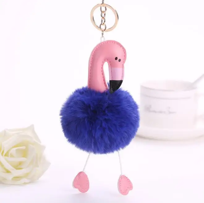 Высокое качество аниме лошадь игрушка милый металлический Единорог брелок плюшевая игрушка Подвеска для женщин пушистый мех помпон брелок сумка подвесная плюшевая игрушка - Цвет: Flamingo Blue