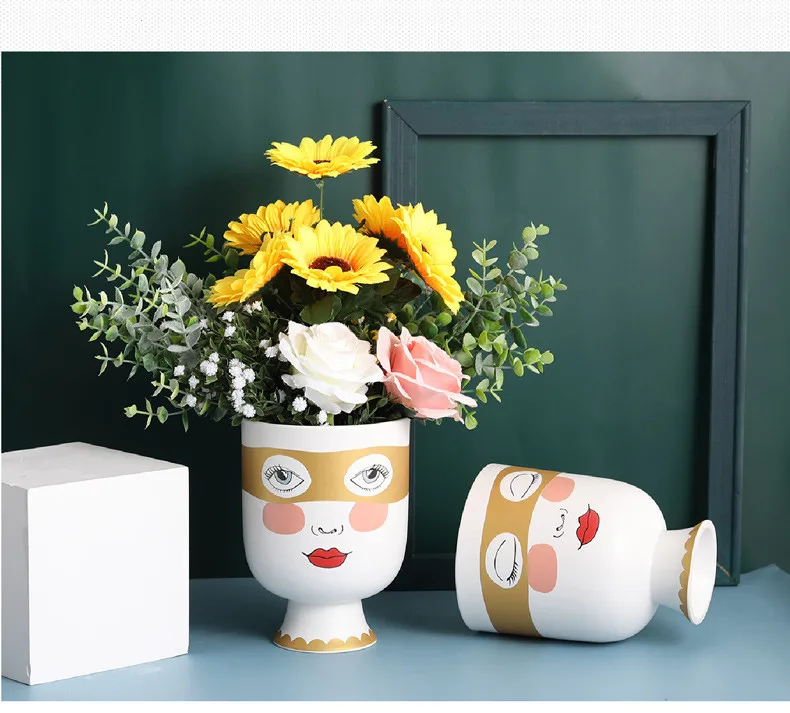 Прекрасная Настольная Ваза, керамическая ваза для лица, Скандинавская Мода, ваза для красоты лица, цилиндрическая ваза для цветов, цветочные художественные аксессуары