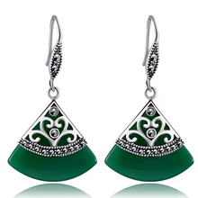 Joyería verde de plata 925, piedras semipreciosas naturales bohemias, pendientes de abanico para mujer, regalo de novia verde Vintage