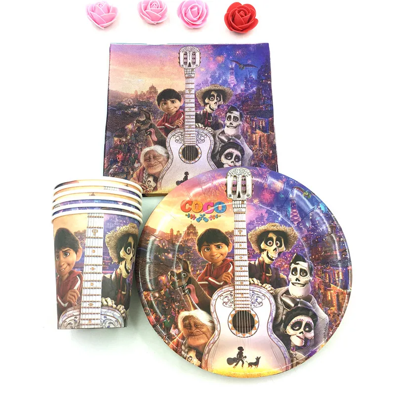 

60pcs coco Theme 20pcs paper cups+20pcs napkins+20pcs plates for Kids coco Birthday Party Decoration for 20 person use
