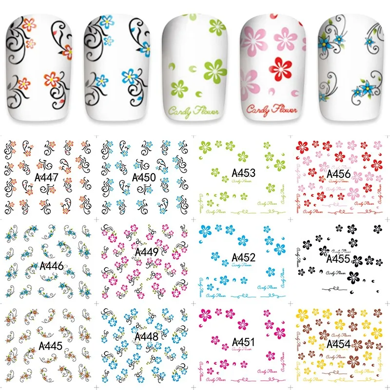 12 sheets water decal nail art decorations nail sticker tattoo full ...
