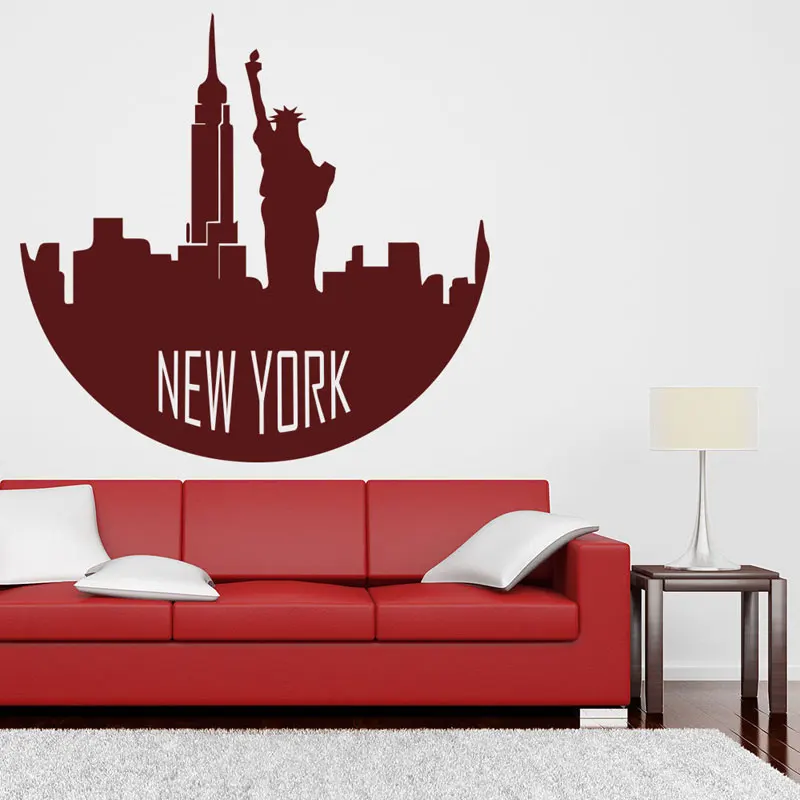 Виниловая круглая наклейка New York Silhouette USA City Настенная Наклейка для гостиной
