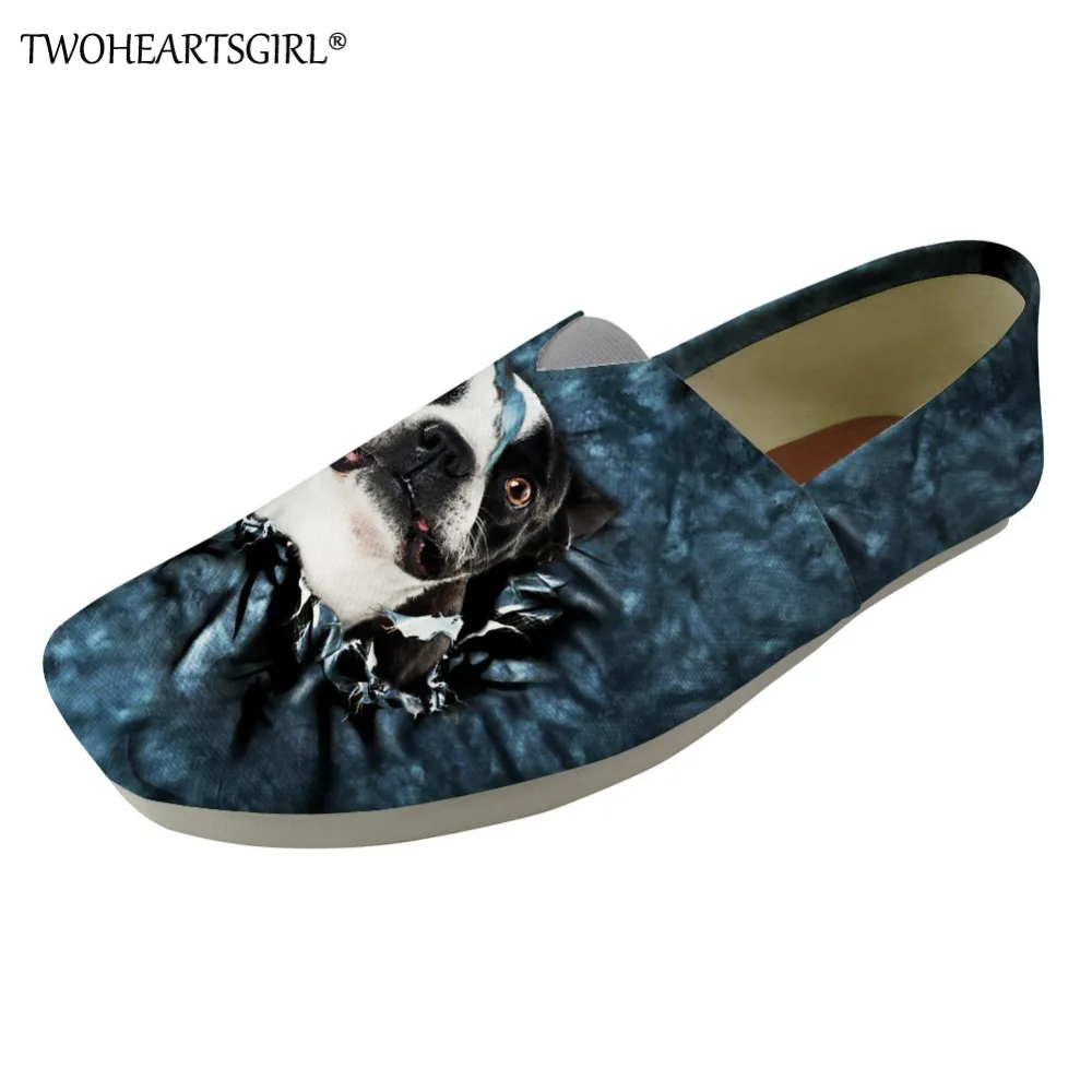 

Twoheartsgirl Denim Pug Dog Printing Women Flats Canvas Shoes Cute Cats Pattern Women's Casual Breathable Light Lovers Shoes