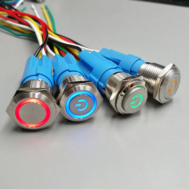 1Pc16mm Push Button Switch Ring LED Light Momentary Latching Waterproof 5V~220V