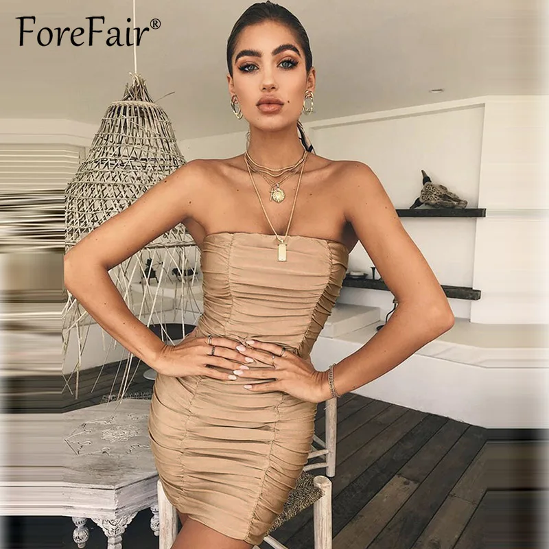 Мини платье Forefair женское с рюшами пикантное облегающее вечернее без бретелек