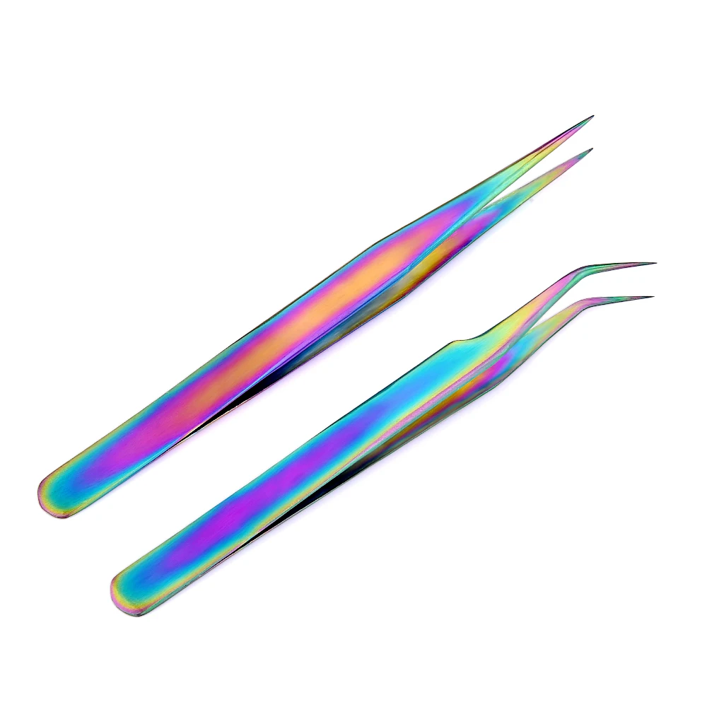 

Stainless Steel Curved Straight Tweezers Rhinestones Picker Rainbow Chameleon Eyebrow Eyelash Tweezers Manicure Nail Art Tools