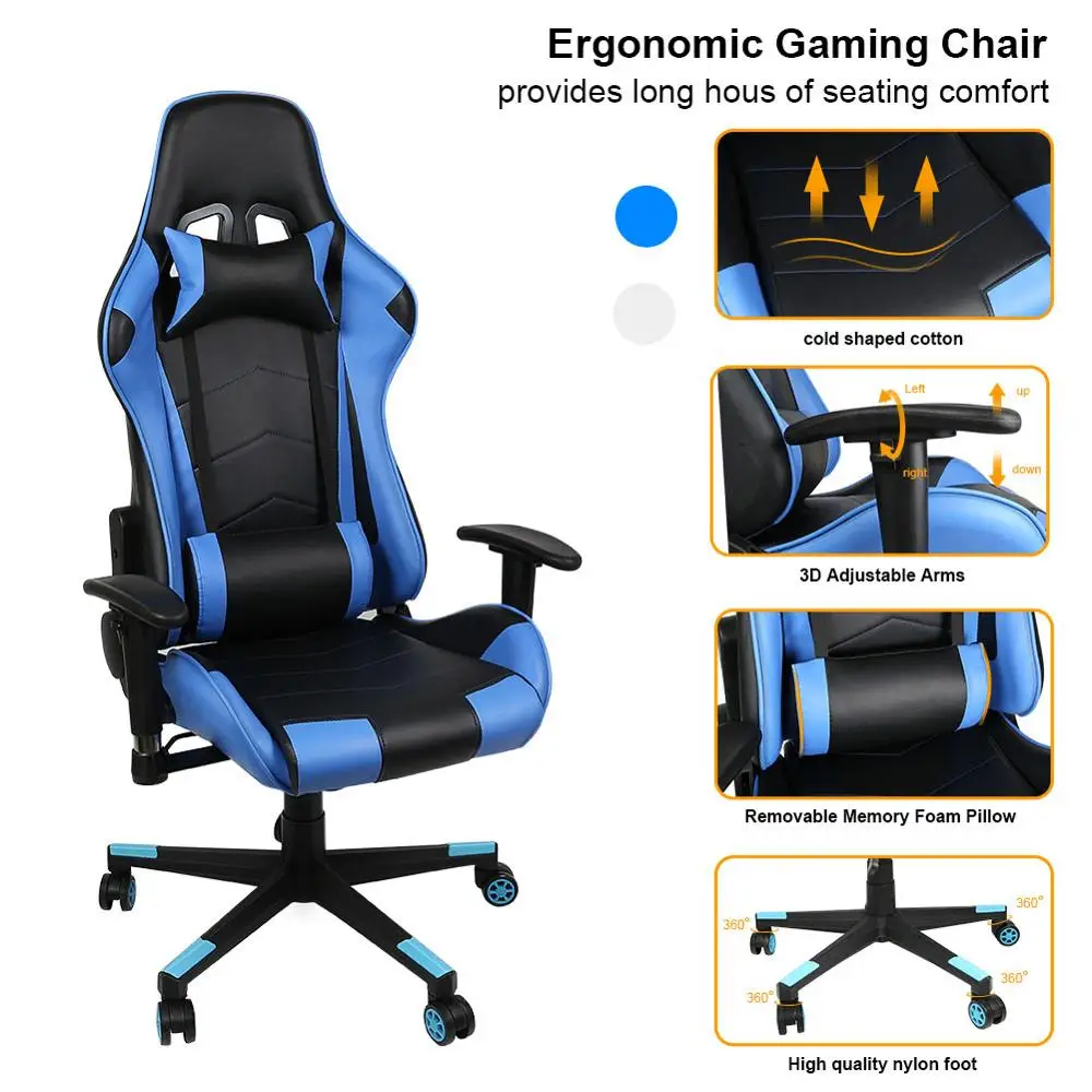 

Ergonomic Computer Gaming Chair Racing High Back PU Leather Adjustable Angle 360 Degree Swivel Gaming Chair Ship From US