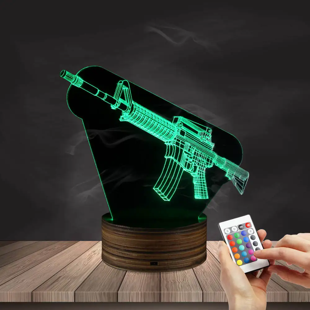 1 шт. Оптическая иллюзия Лампа пулемет дизайн 3D огни Военная Униформа оружие АК пистолет Ночник подарок для любителей пистолета