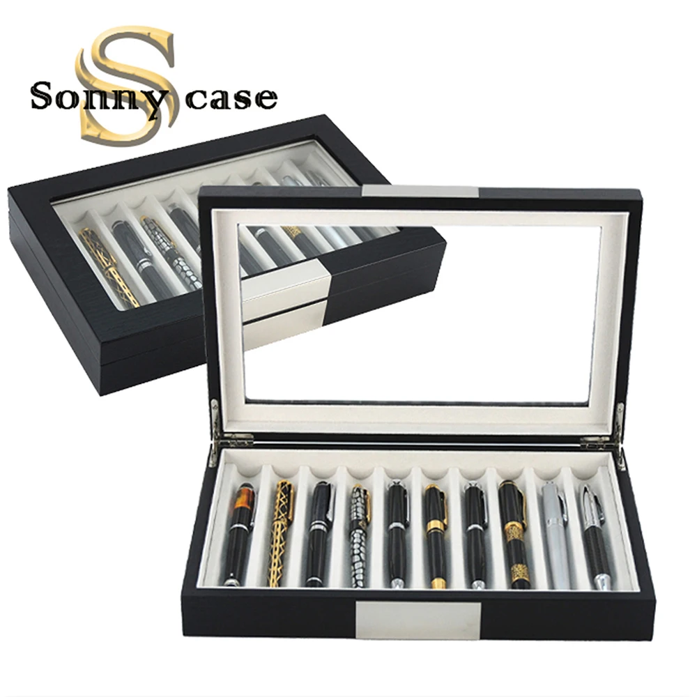 

Wooden Pen Box 10 Pen Wood Display Case Fountain Pen Holder Wooden Box Storage Collector Organizer Box Black