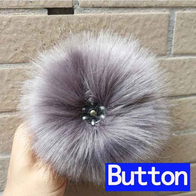1 шт. пушистый искусственный Лисий Мех 12 см помпоны с кнопками/пуговицами или эластичными петлями для вязаная шапочка шляпа женская сумка аксессуары DIY - Цвет: Gray-Button