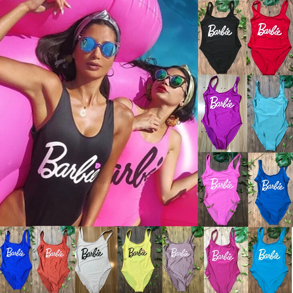 

Barbie bodysuit Women One Piece Swimsuit Barbie Letter Print High Cut Push Up Monikini Sexy Backless Beach Bathing Suit Female