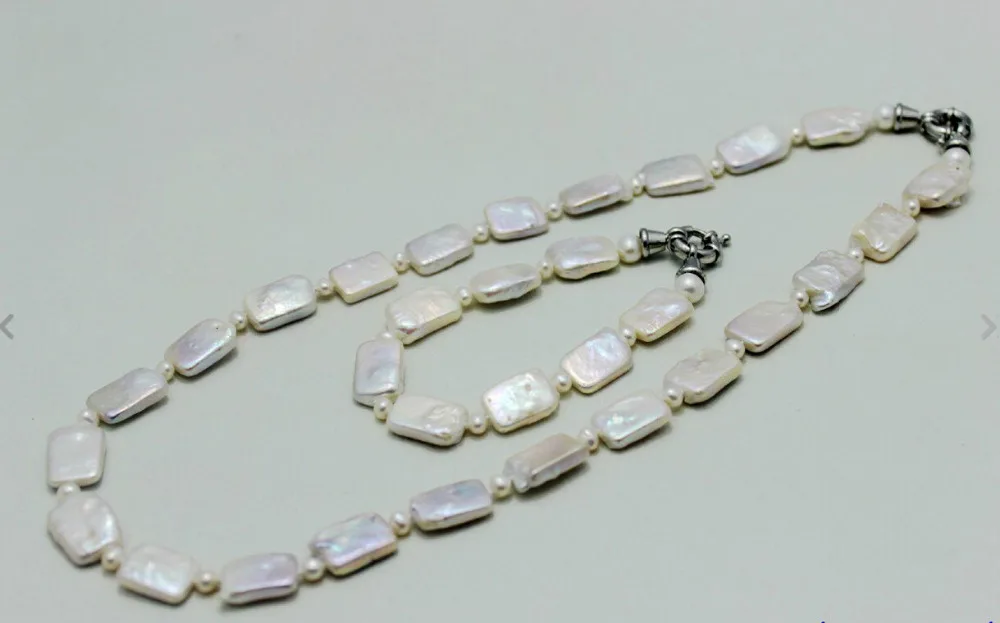 

free shipping>>> j003332 White 3mm round and 11x16mm box fresh water pearl set 18 & 8" Alloy "Handmade