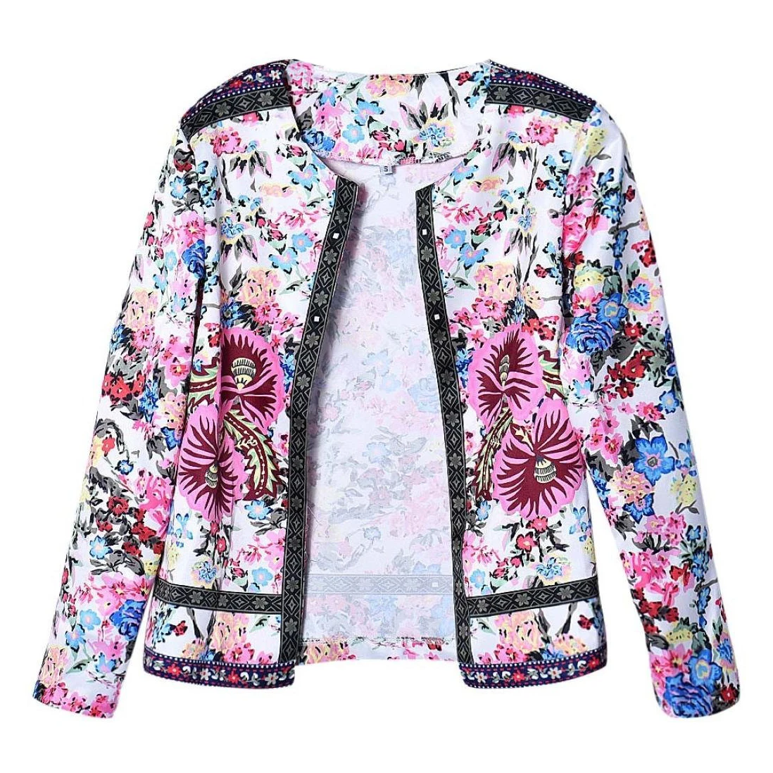 Women Ethnic Printed Floral Short Jacket Long Sleeve Outwear-in Basic ...