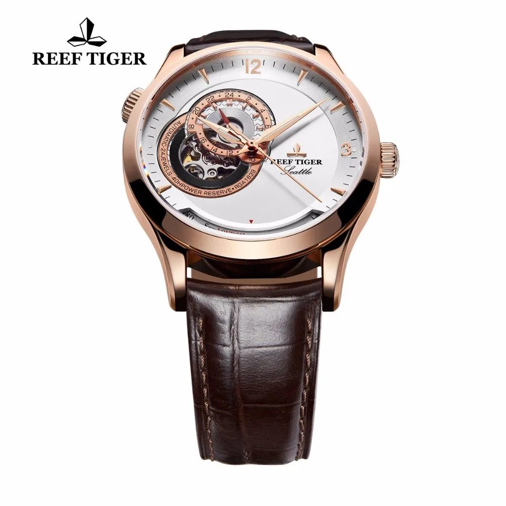 Мужские повседневные часы Reef Tiger/RT Роскошные автоматические из розового золота