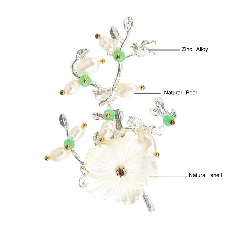 TDQUEEN, броши для женщин, посеребренное дерево с натуральной раковиной, жемчужная брошь для шляпы, элегантное ювелирное изделие, большие булавки и броши