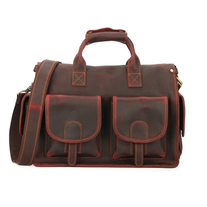 

2018 high-end quality explosion models leather men's retro leather handbag multi-function briefcase shoulder Messenger computer