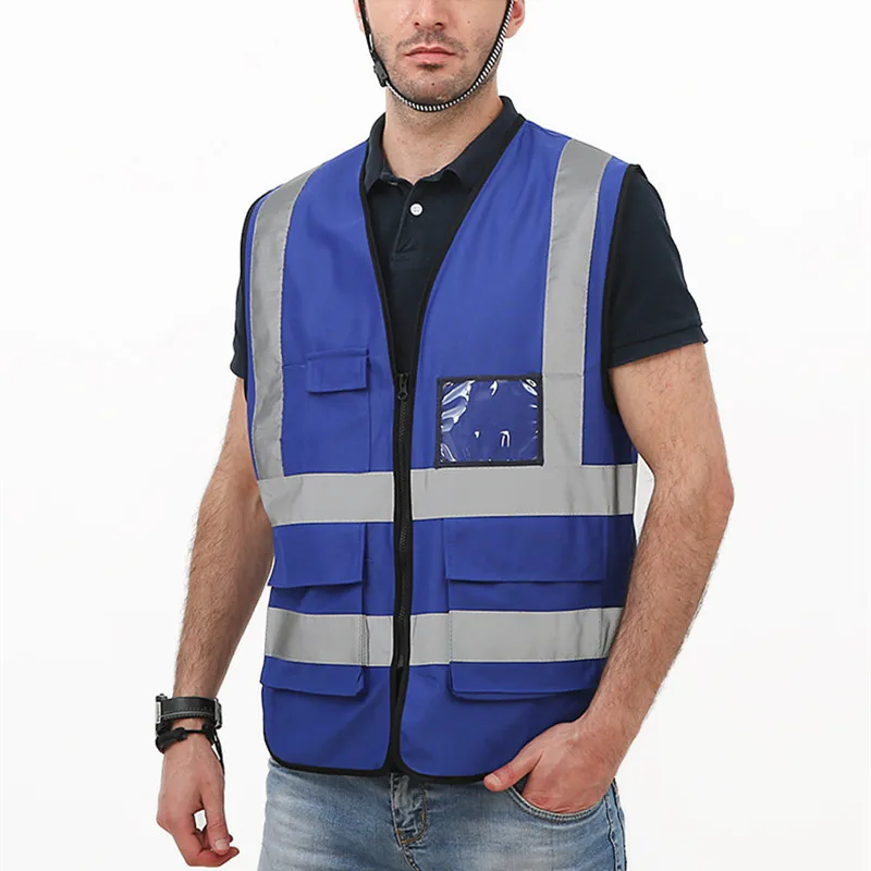High visibility Reflective Vest Multi Pockets Workwear Reflective Jacket Safety Waistcoat Tops Work Vest for Men