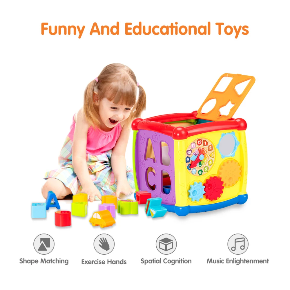 Tumama Multifunctional Musical Toys Toddler Baby Box Music Activity Cube Gear Clock Geometric Blocks Sorting Educational Toys