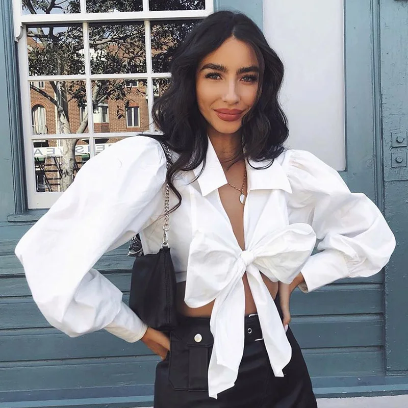 

Fashion Plaid V Neck Women Crop Tops and Blouse 2019 Autumn Wrap Lace up Short Shirt Female Casual Vintage High Street Blusa