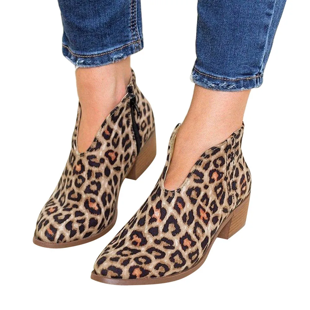 leopard booties chunky heel