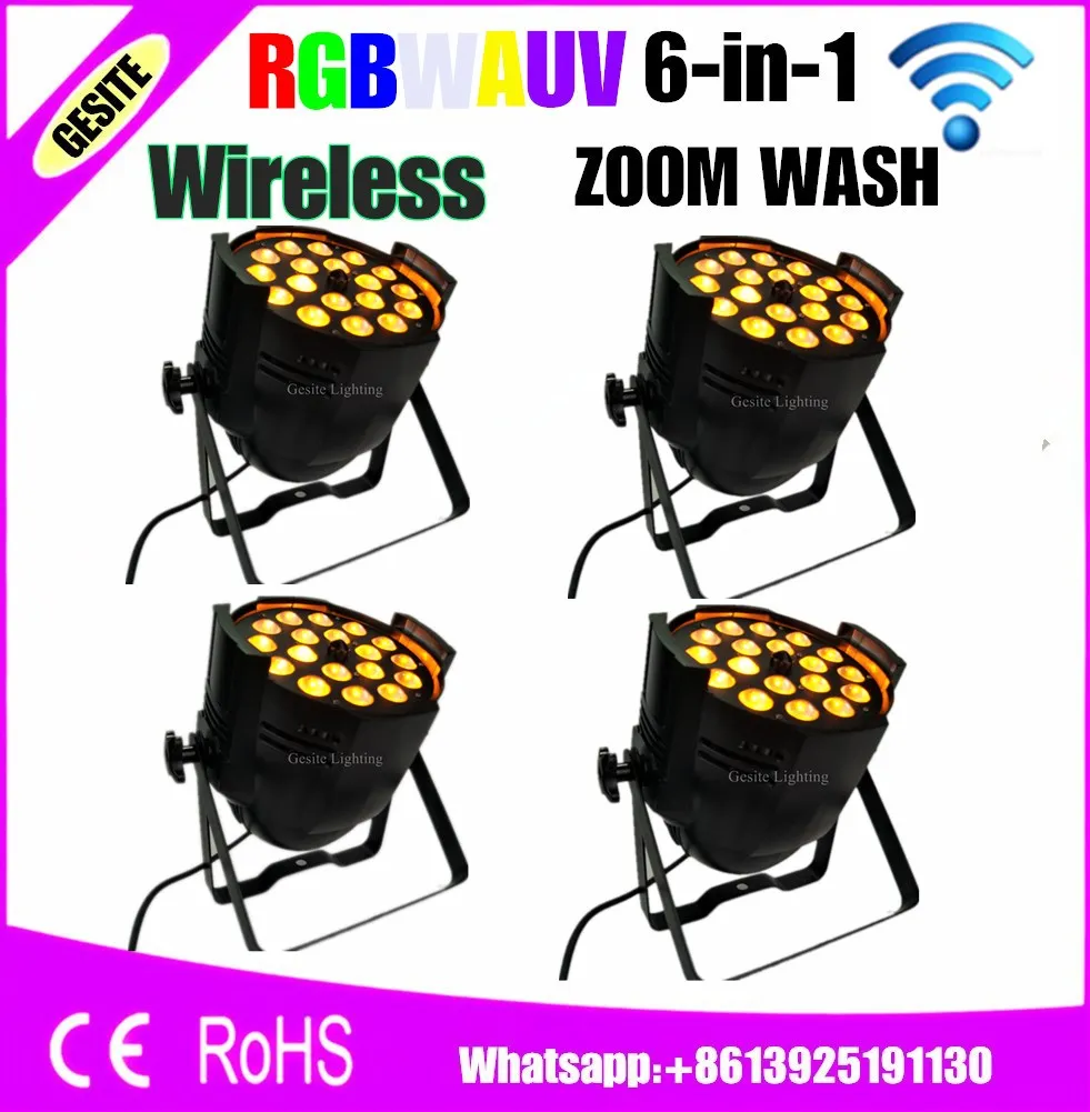

4 шт./лот беспроводное управление 18x18 вт RGBWAUV Zoom Led Par IP20 64 диско вечерние нка свадьба сценический светодиодный светильник