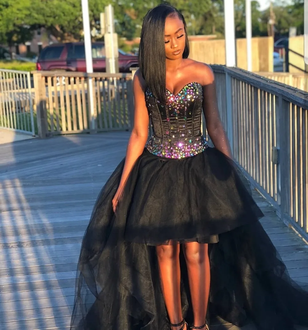 

Sexy Party Gala Dress Plus Size Black African Short Prom Evening Dresses Gown 2019
