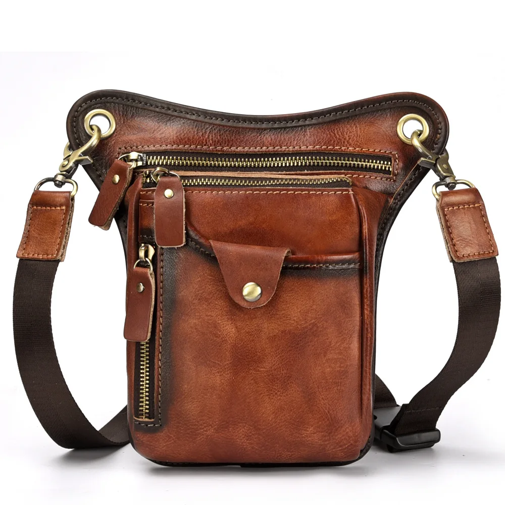

Men Women Genuine Leather Waist Bag Fanny Pack Messenger Shoulder Bags Male Travel Hip Bum Belt Bag Motorcycle Drop Leg Bag