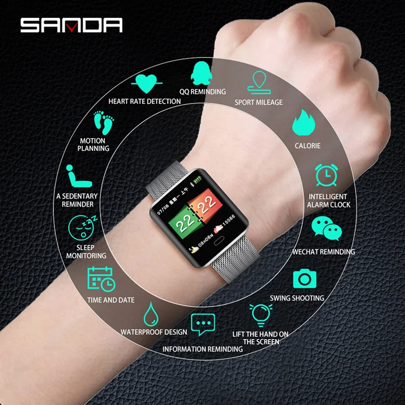 SANDA B8 Men Smart SPO2 13 Languages Digital Watch Female Call Reminder Heart Rate Monitor Watches Calorie Step Beauty Watches