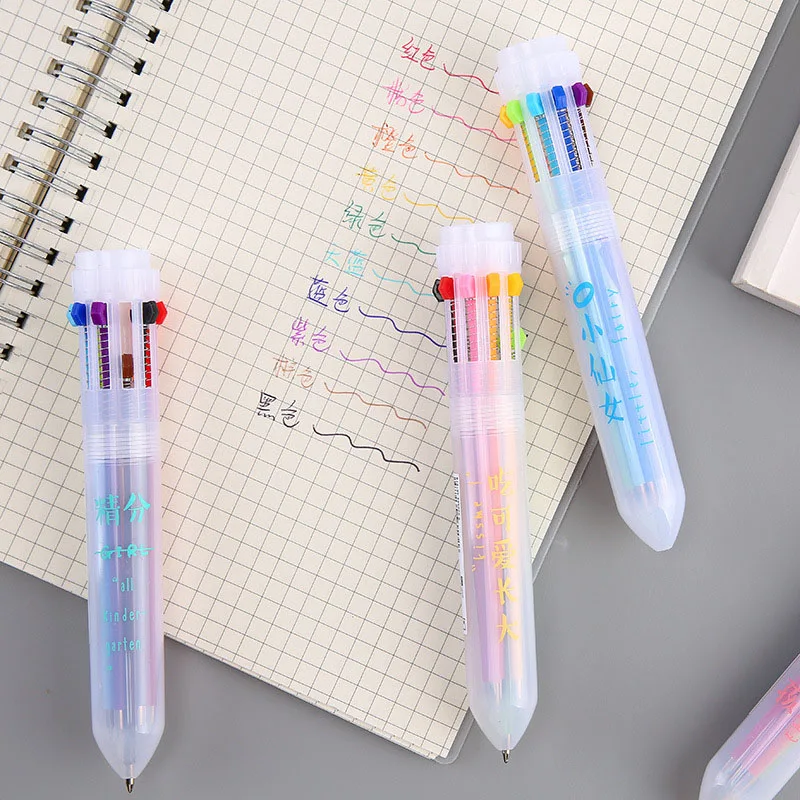 Ballpoint Pen 0.7mm Kawaii Pen Cartoon 10 colors in 1 Presse Ball Pen For School Writing Office Supplies Creative Stationery