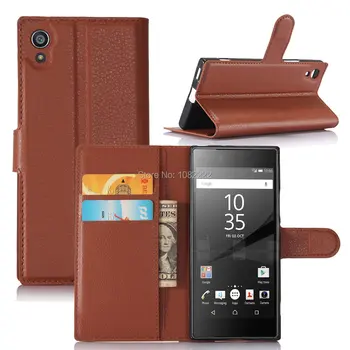 

30pcs/lot New Lichi grain wallet PU Leather stand+TPU Cover Case with card slot For Sony Xperia Z6