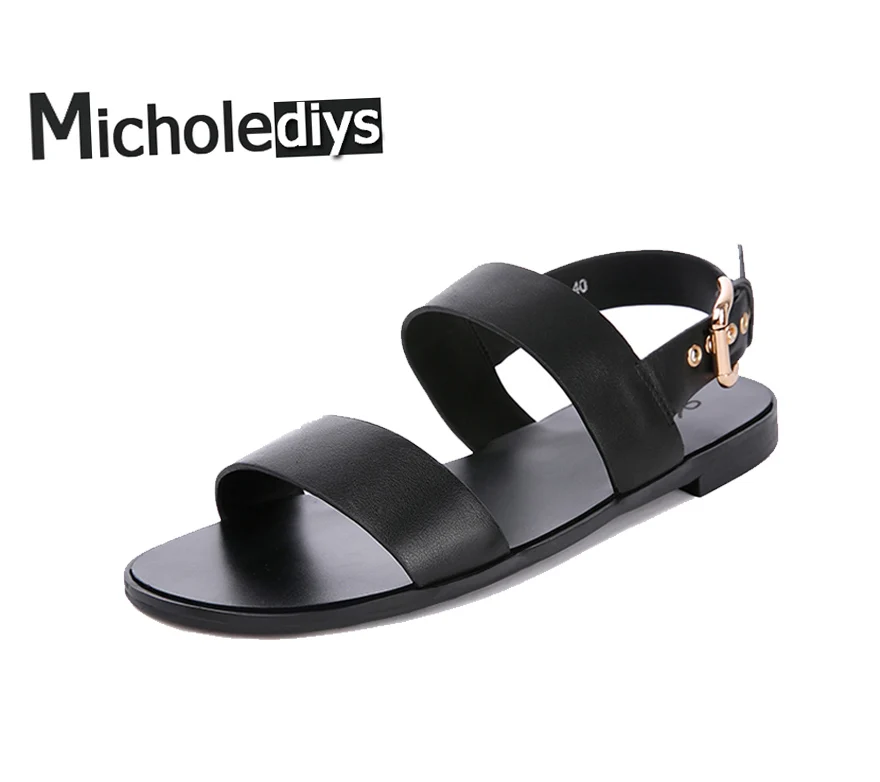 

Micholediys Summer Mens Style Black leather Sandals Dew Breathable Men Leather black slippers Mens Shoes