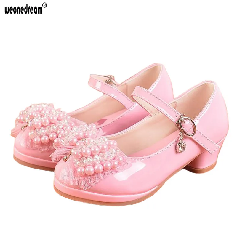 

WEONEDREAM Children Princess Sandals Kids Girls Wedding Shoes High Heels Dress Shoes Bowtie Pink White Party Shoes for Girls