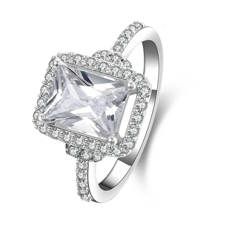 

Rectangle Shape Elegant Excellent Cut 3CT Classic Jewelry Solid White Gold Quality Synthetic Diamonds Ring for Women Wedding