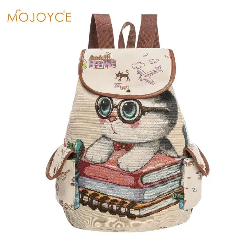 

Casual Canvas Backpack Women Lovely Cat Printed Drawstring Backpacks Teen Large Capacity Ladies Schoolbag Rucksack Mochila 2018