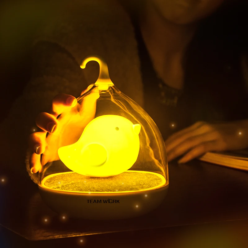 Птичья клетка, светодиодный ночник для спальни, зарядка через Usb, сенсорный датчик с регулируемой яркостью, лампа с миньонами, детские светильники