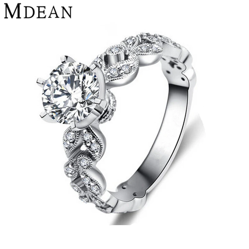 MDEAN Wedding rings for women white gold plated engagement CZ Diamond Jewelry luxury bague bijoux romantic