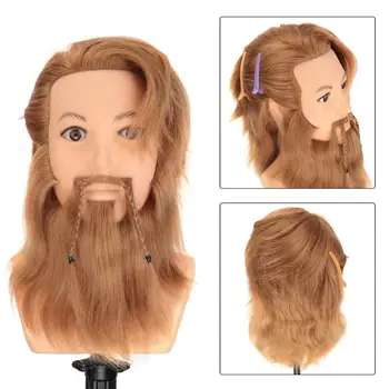 

100% Real Hair Male Training Head Mannequin Head For Cutting With Hair Beard For Barber Salon Styling Hairdressing