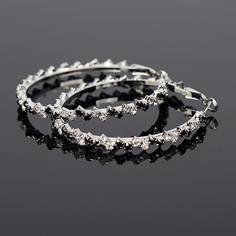 Женские серьги кольца черные стразы большие круглые 2016 # E145|earring necklace|earring steelearring