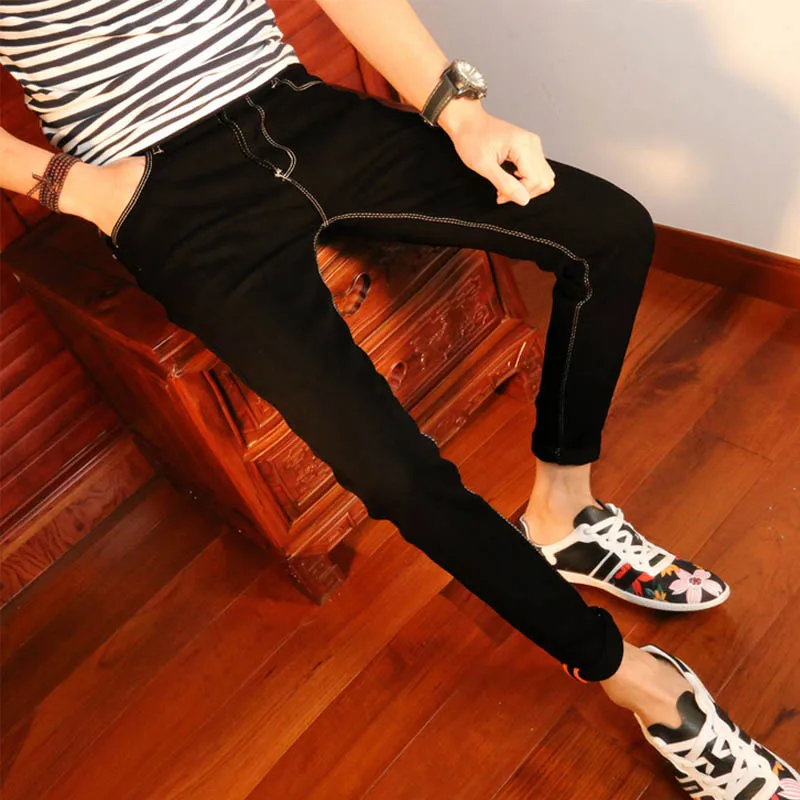 New arrival Spring autumn youth Ripped hole Skinny jeans men street wear stretch feet men students teenagers Ankle pencil pants