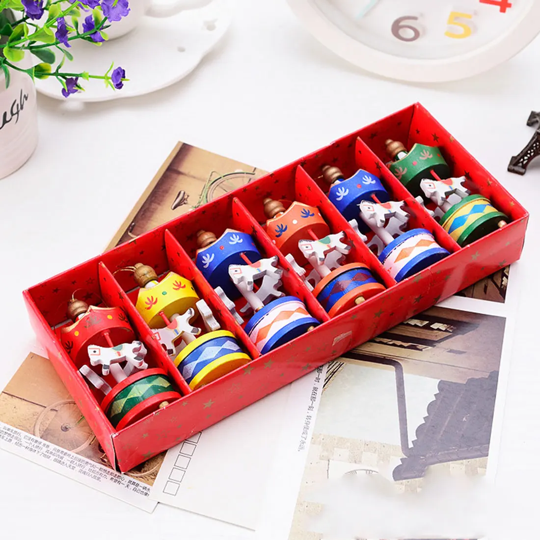 

Top Sale Merry Christmas Wood Carousel Horse Ornaments Mini Beautiful Wooden Xmas Children Gift Toys New Year Christmas Gifts