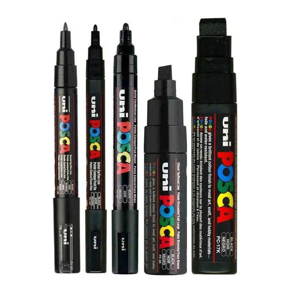 

5pcs/set Uni Posca Paint Mixed Marker Pen Pack Black Color 5 POSCA Markers In Various Size PC-1M/3M/5M/8K/17K 1Marker / Size